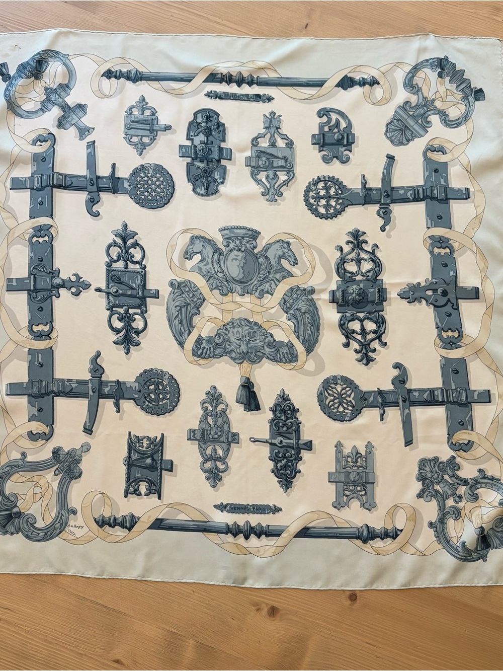 Authentic Vintage Hermès 90cm Silk Twill Scarf – "Ferronnerie"